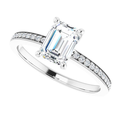 1.17 Carat Emerald Cut Lab Diamond Engagement Ring, Metal 18k White Gold,  Color F , Clarity VVS2 - GIA 522599027
