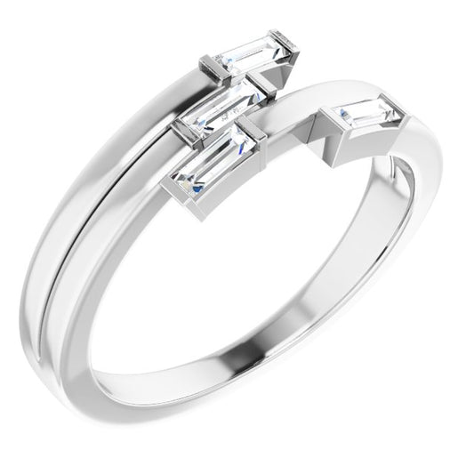 Beautiful 14k White Gold Geometric Ring , this ring has 4 diamond with a total 1/4 carat in Baguette Diamonds measuring 3.75 x 1.50 mm 