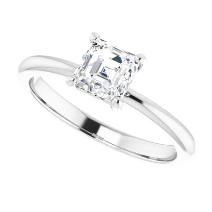 1.00 Carat Asscher Cut Diamond Color H, Clarity VS2 Solitaire Engagement Ring in 14k White Gold