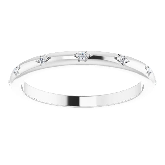 14K White .06 Carat Natural Diamond Eternity with Vintage Inspired