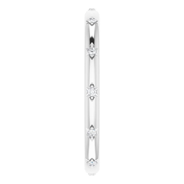 14K White .06 Carat Natural Diamond Eternity with Vintage Inspired