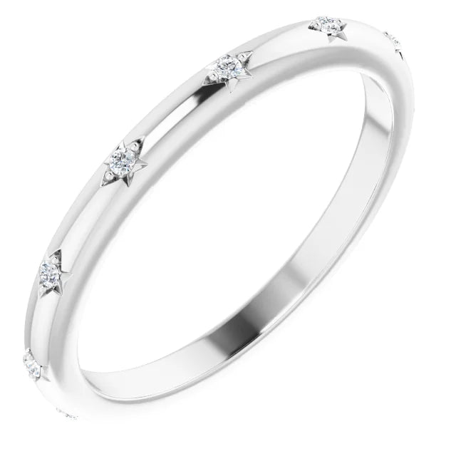 14K White .06 Carat Natural Diamond Eternity with Vintage Inspired