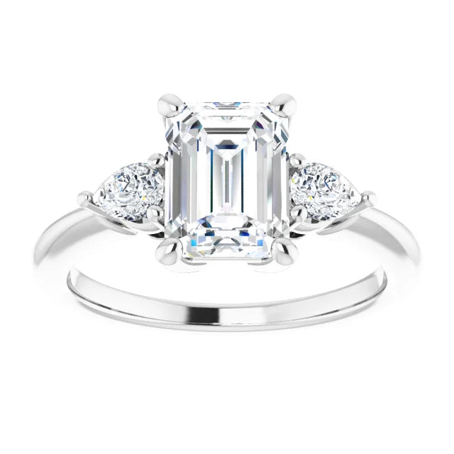 1.86 Carat Three Stone Emerald Cut Lab Diamond Engagement Ring , Metal 18k White Gold, Color G , Clarity VS1 - GIA 2448451701