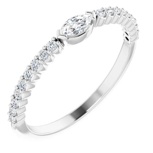 14K White Gold 1/4 CTW Marquise Natural Diamond Anniversary Band or Stackable Ring
