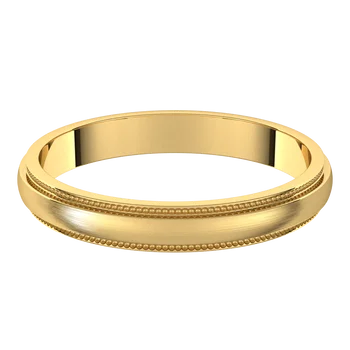 18k Yellow Gold Stepped Edge Milgrain with satin Center , width 3 millimeters