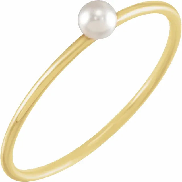 14k Yellow gold Skinny Stackable with Pearl, Size 7