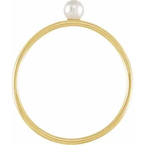 14k Yellow gold Skinny Stackable with Pearl, Size 7