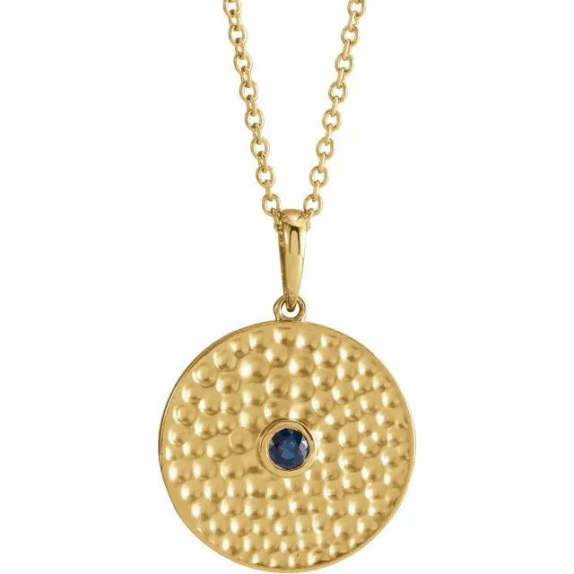 14K Yellow Gold Natural Blue Sapphire Beaded Disc, comes with 14k yellow gold adjustable chain