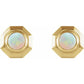 14K Yellow Natural White Opal Geometric Cabochon Earrings