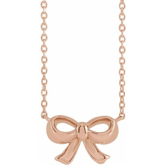Tiny 14K Rose Bow, comes with 18" Necklace