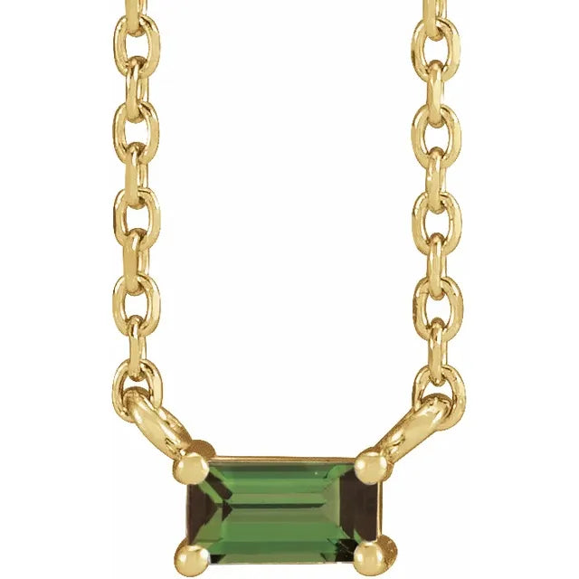 Tiny 14K Yellow Gold Natural Green Tourmaline Solitaire, comes with 18" Necklace