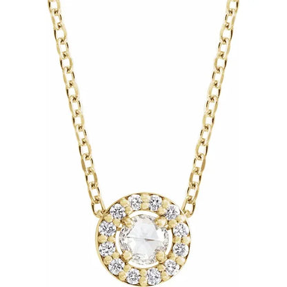 14K Yellow 1/8 CTW Rose-Cut Natural Diamond Halo-Style, comes with adjustable 16-18" Necklace