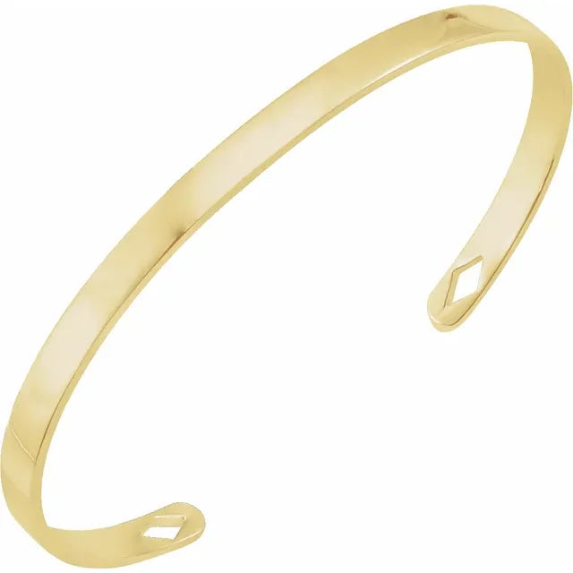 14K Yellow Gold Solid Cuff Style Bracelet , Size 7 inches , Engravable