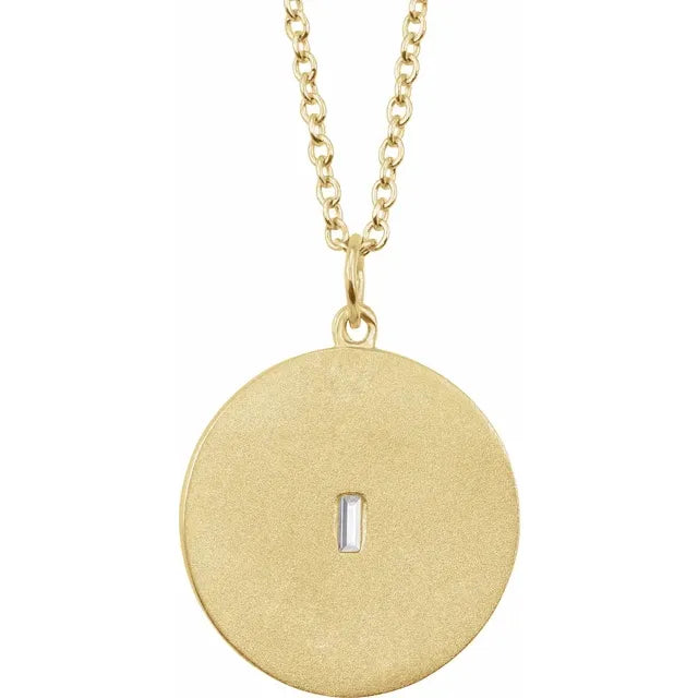 14K Yellow .08 CT Baguette Diamond Disc Pendant, comes with Adjustable chain