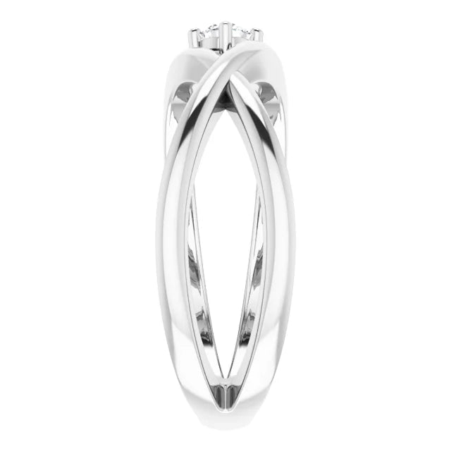 CUSTOMIZABLE COLLETION 14k White Gold Criss Cross Ring with .08 carat Round Lab Diamond- MADE TO ORDER
