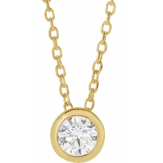 14K Yellow 1/4 CT Natural Diamond Bezel-Set, comes with adjustable 16-18" Necklace