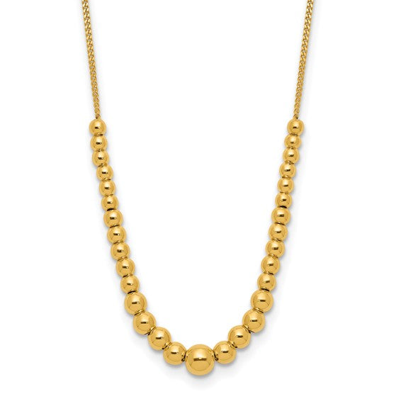 14K Yellow Gold Polished Graduated Beaded Necklace
