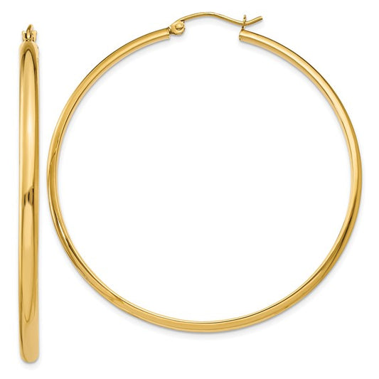 14K Yellow Gold Polished Hoop Earrings, Size 2 inches