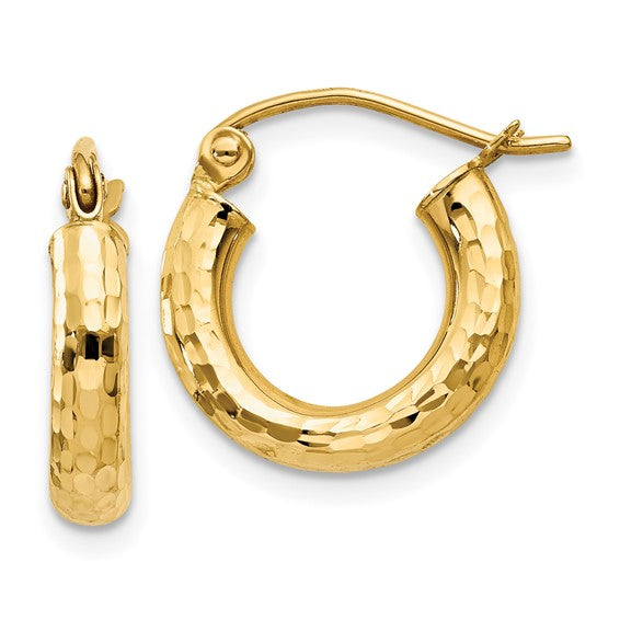 14k Yellow Gold Diamond Cut Hoop Earrings