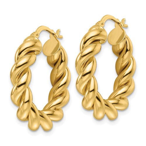 14ky Polished Hollow Twisted Round Hoop Earrings, 5.30 mm wide