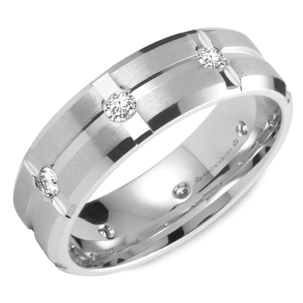CrownRing Collection - 14k White Gold 6 mm Polished Band with Diamond walls.