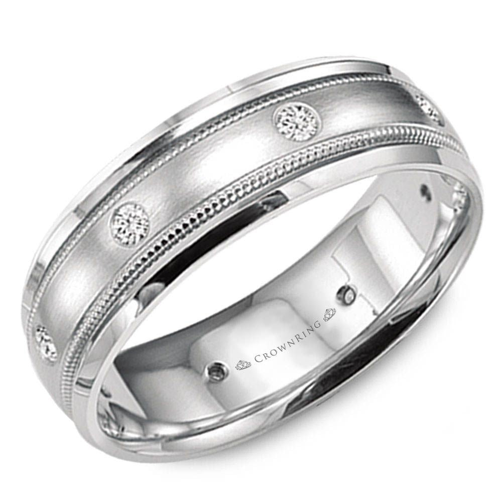 CrownRing Collection - 14k White Gold 8 mm Polished Band with .24 carat Diamonds