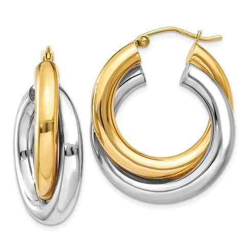 14k Yellow and White Gold Bold Twisted Hoop Earrings