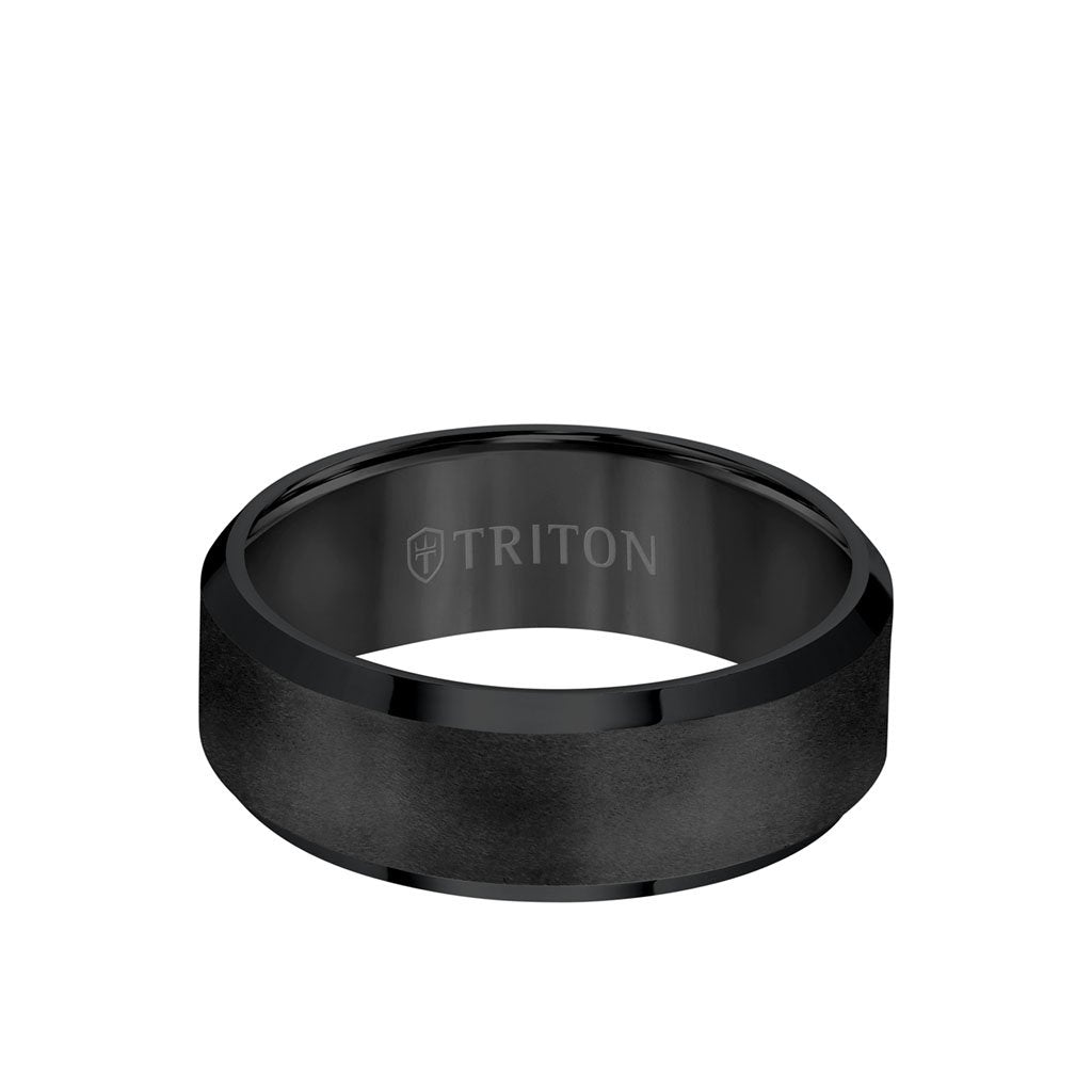 8mm Triton Gold Plated Tungsten Finish Center and Beveled Edge