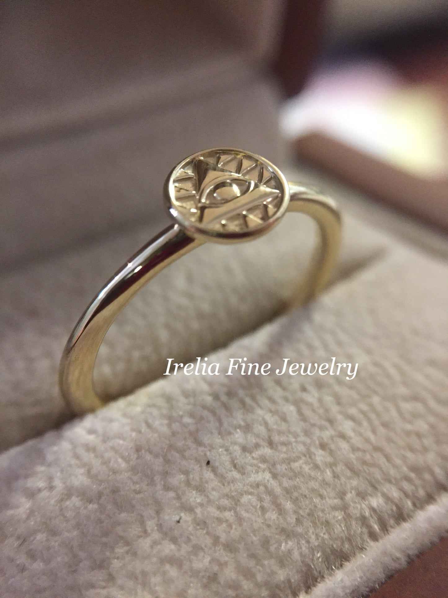 14K Yellow Gold Eye of Providence Stackable Ring - Ring Size 7
