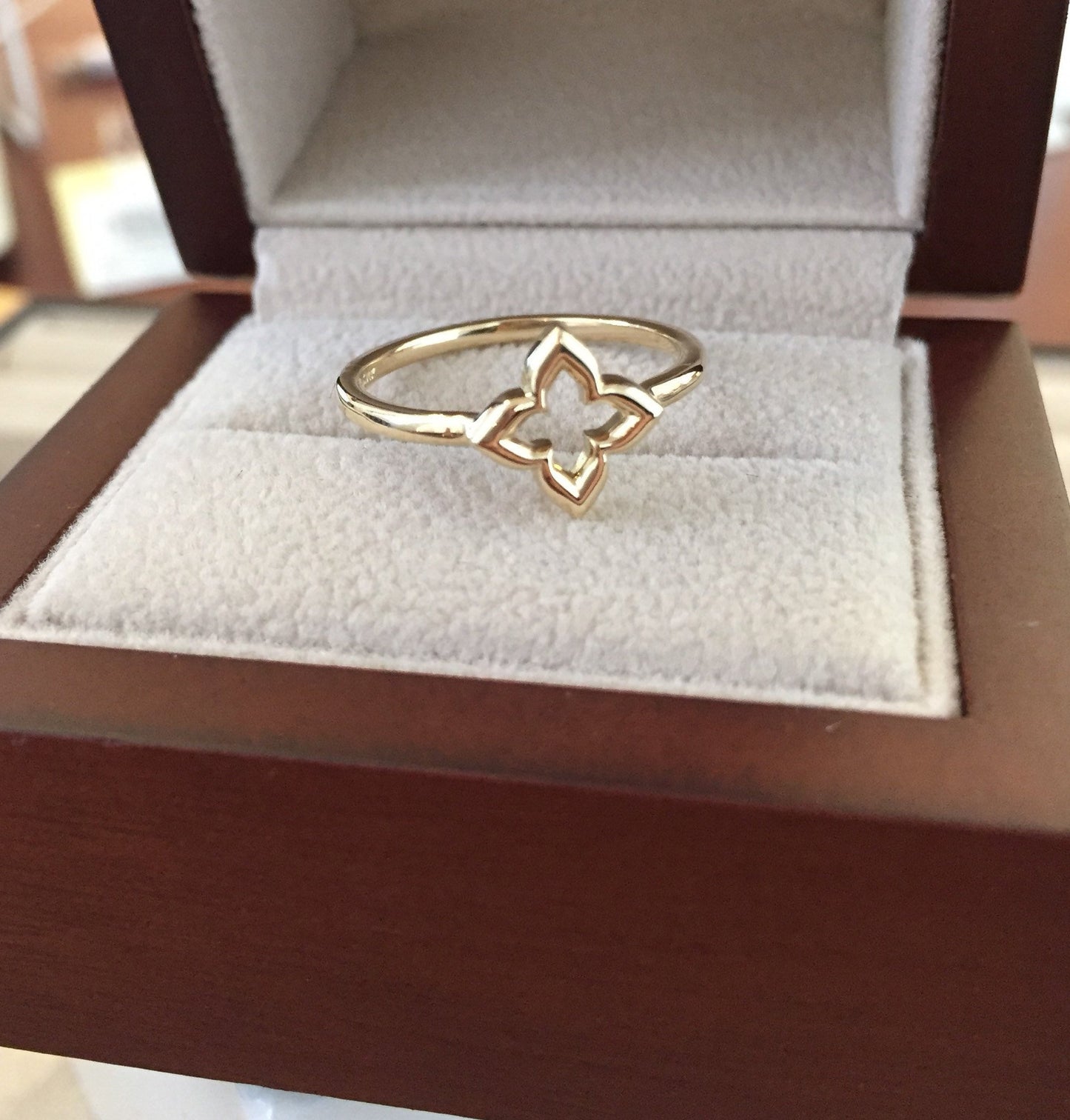 Dainty 14K Yellow Gold Clover Stackable Ring- Ring Size 7