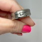 9mm Tungsten Ring with Single Black Diamond Brushed Center and Bevel Edge