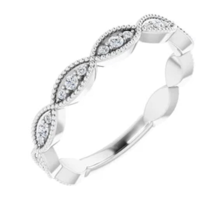14k White Gold 1/5 CTW Scallop Natural Diamond  Stackable Ring