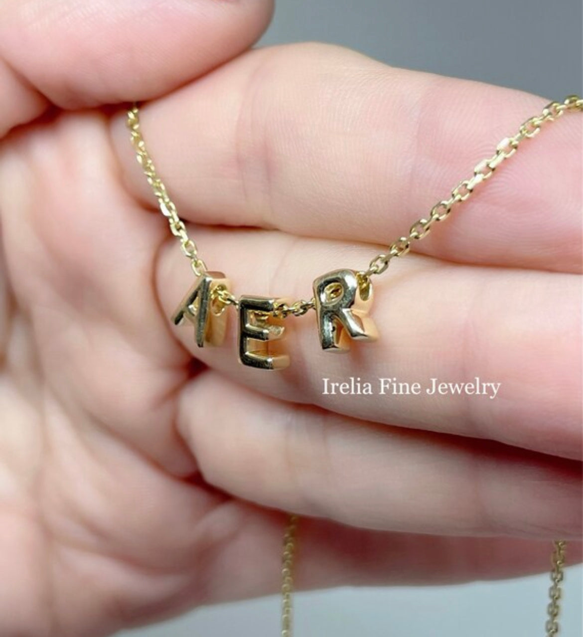 Custom Letter Chain Bracelet 14k Solid Gold Simple Initial 