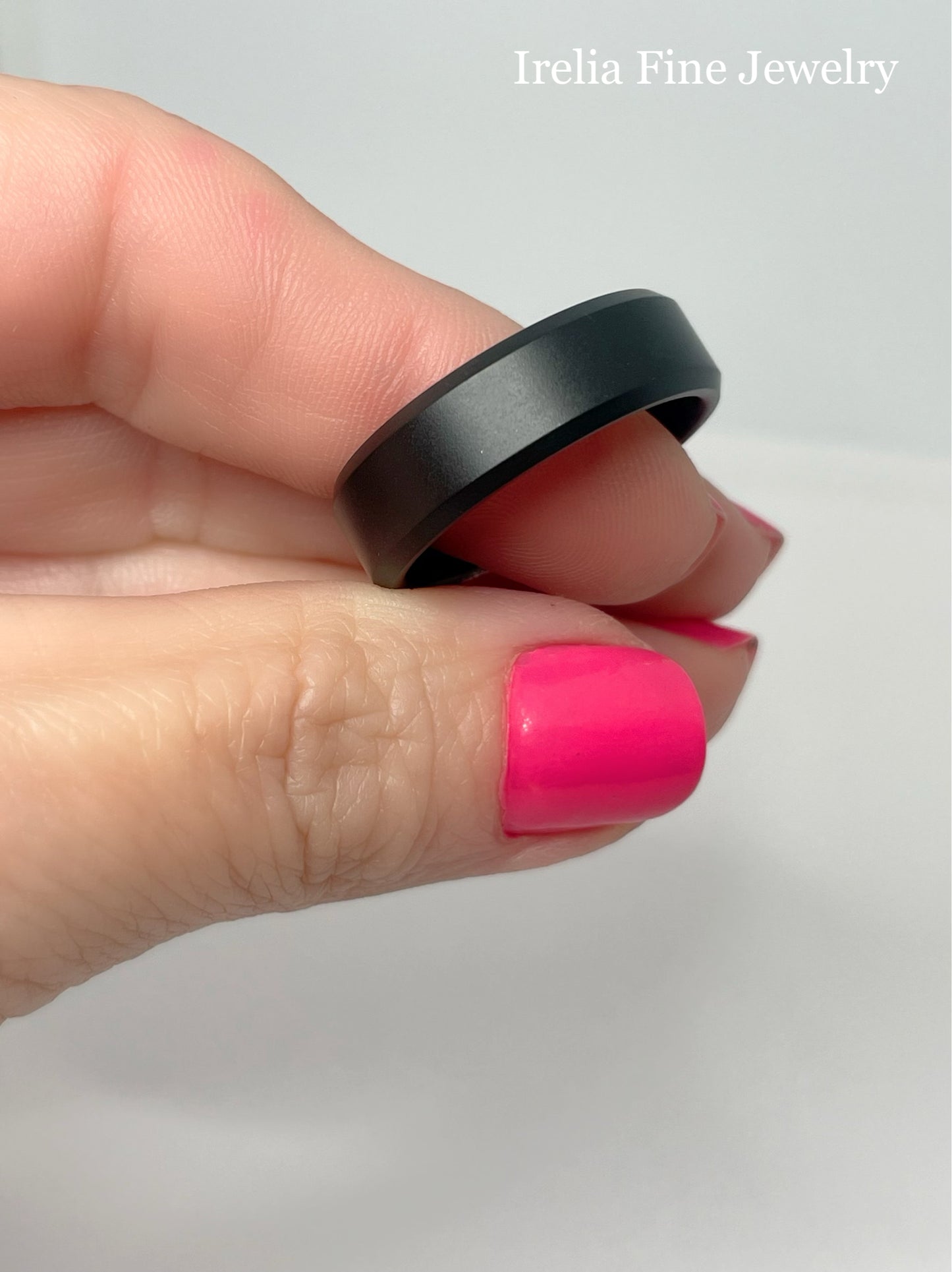 7mm Tungsten RAW Black Ring - Matte Finish and Bevel Edge Size 10
