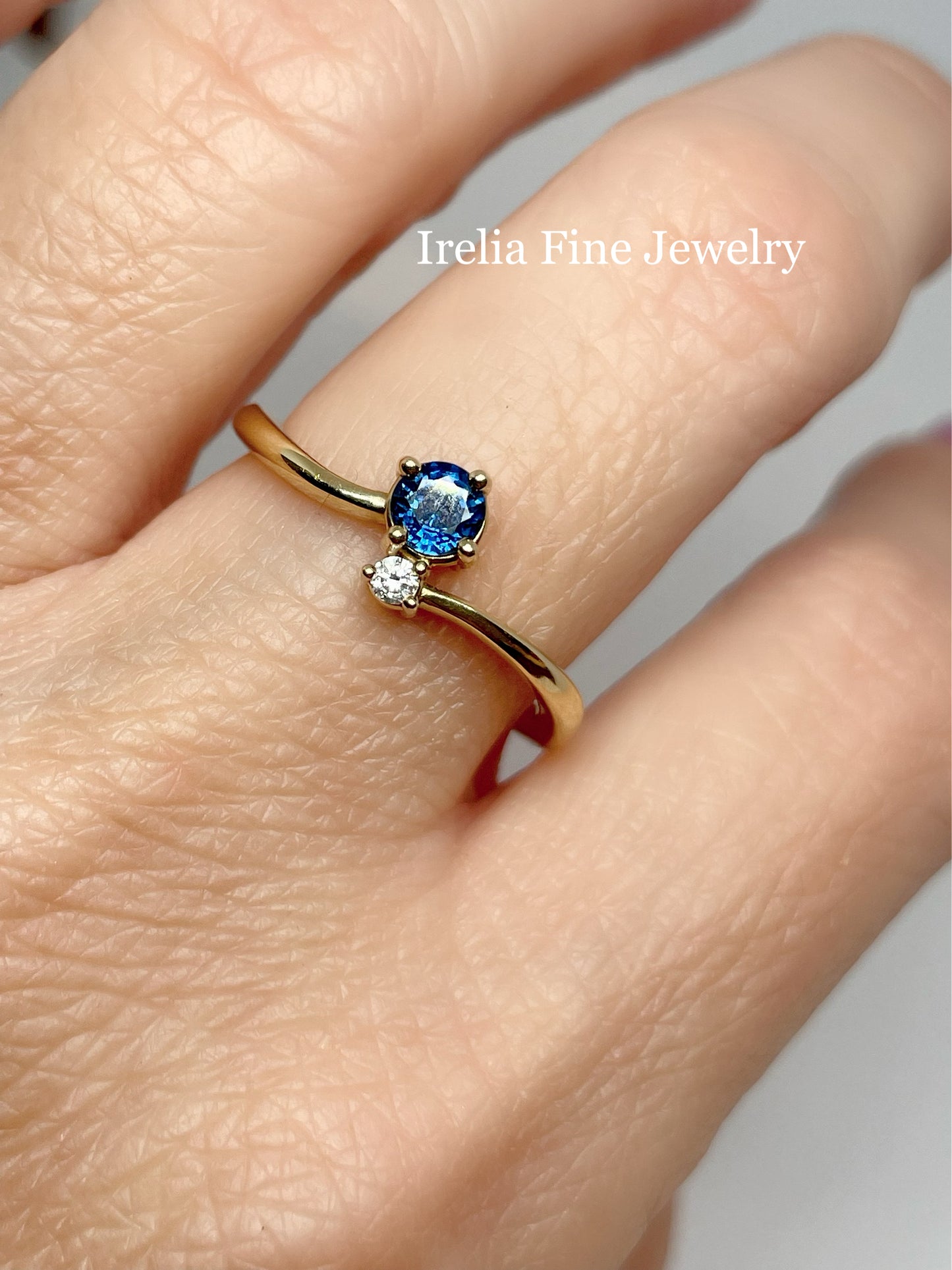 14k Yellow Gold Natural Blue Sapphire with .025 Diamond -Gold Birthstone Ring