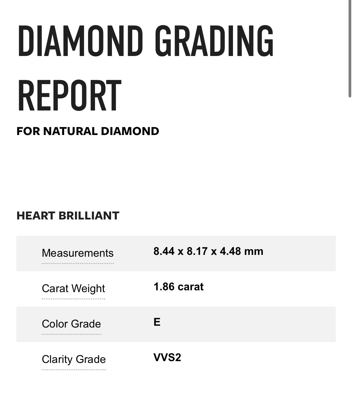 1.86 Carat Heart Diamond Color E, VSS2 , GIA 6214461635