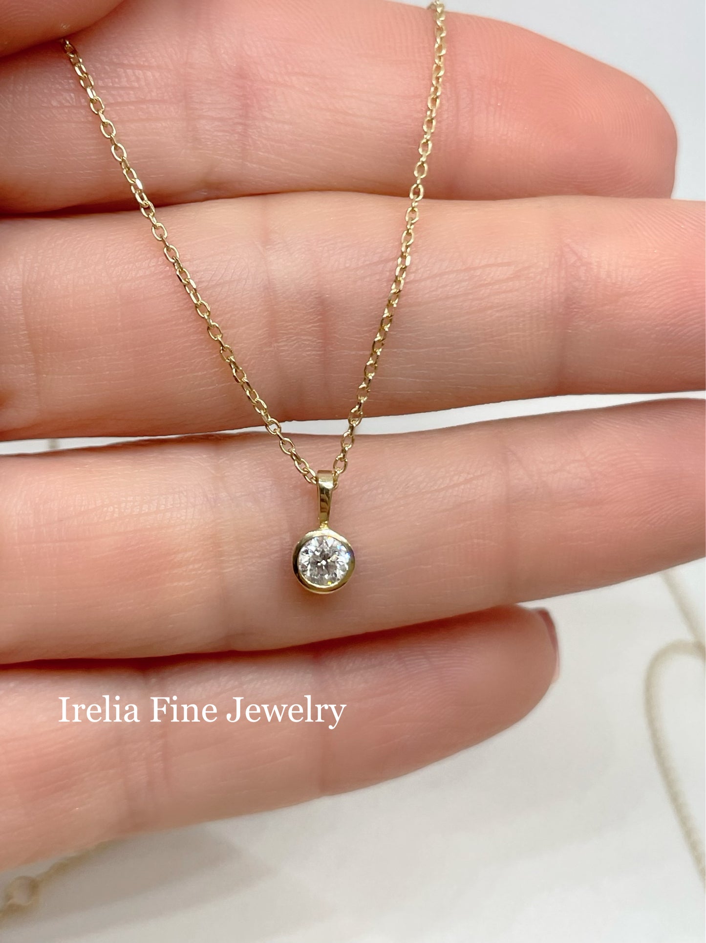 14K Yellow 1/4 CT Natural Diamond Bezel-Set Solitaire, Comes with Adjustable 16-18" Necklace