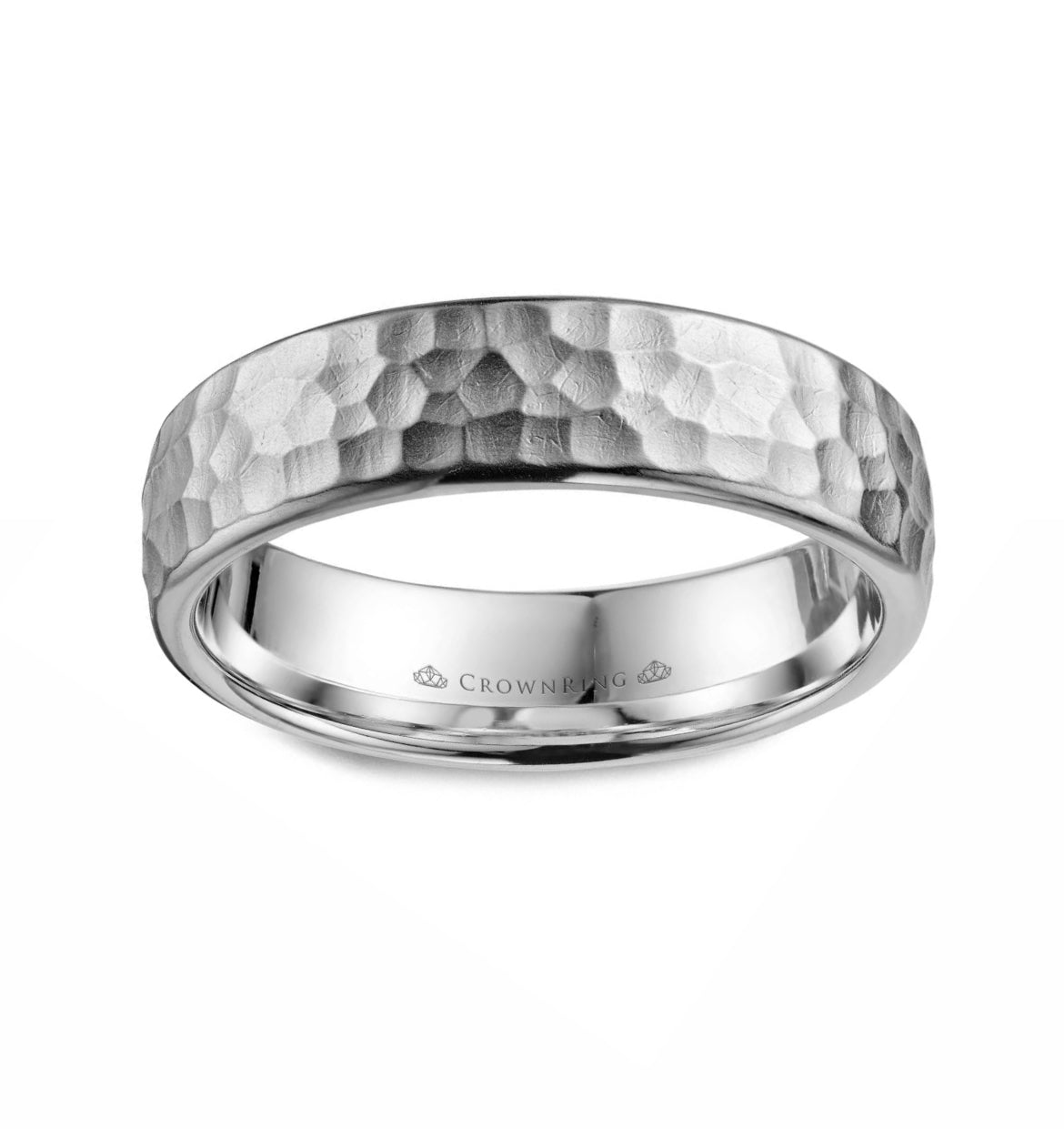 CrownRing Collection - 14k White Gold 6mm Hammered textured center band