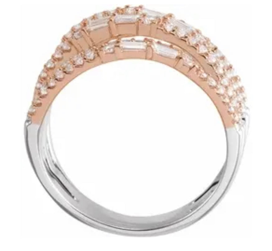14K White & Rose Gold 1 CTW Diamond Overlapping , Negative Space Ring, Size 7