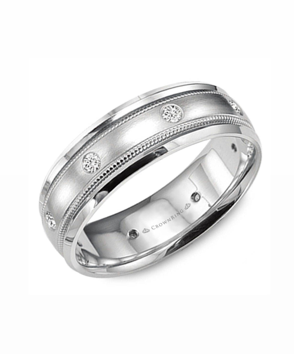 CrownRing Collection - 14k White Gold 8 mm Polished Band with .24 carat Diamonds