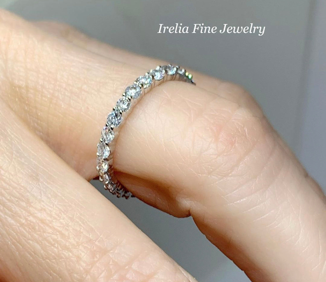 14K White Gold 2 mm Round Natural 7/8 Carat Diamond Eternity Band, Ring Size 7