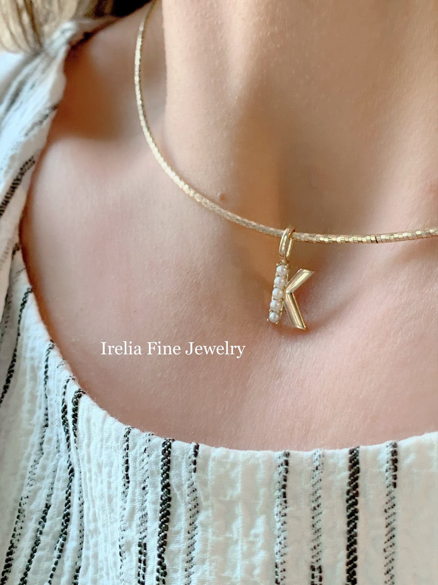 14k Yellow Gold Cultured Peral Initial Pendant with bail slide, personalized gift