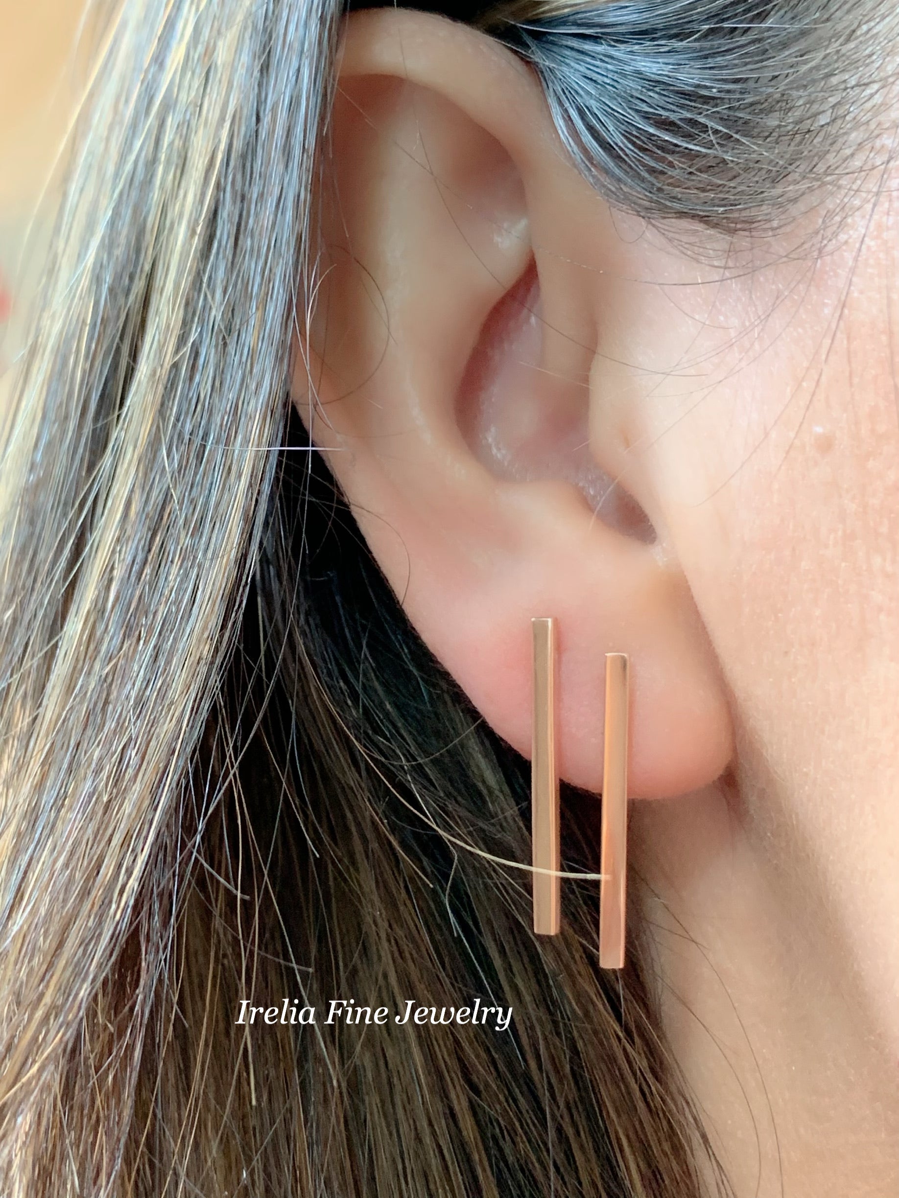 Rose gold online bar earrings