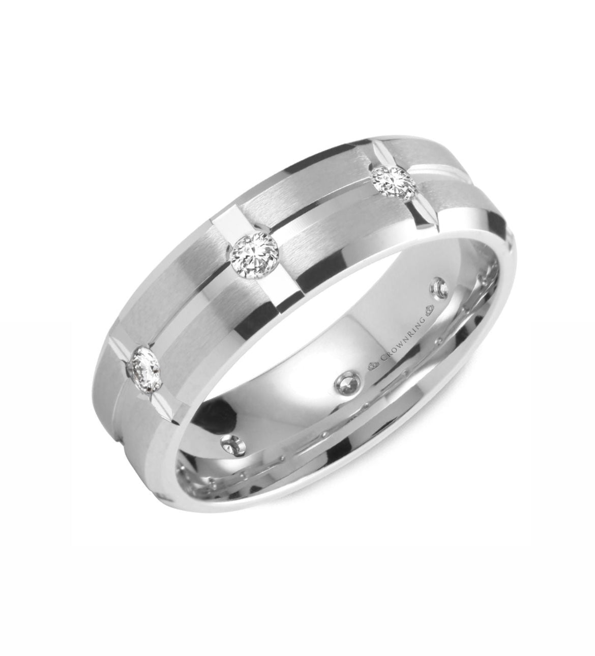 CrownRing Collection - 14k White Gold 6 mm Polished Band with Diamond walls.