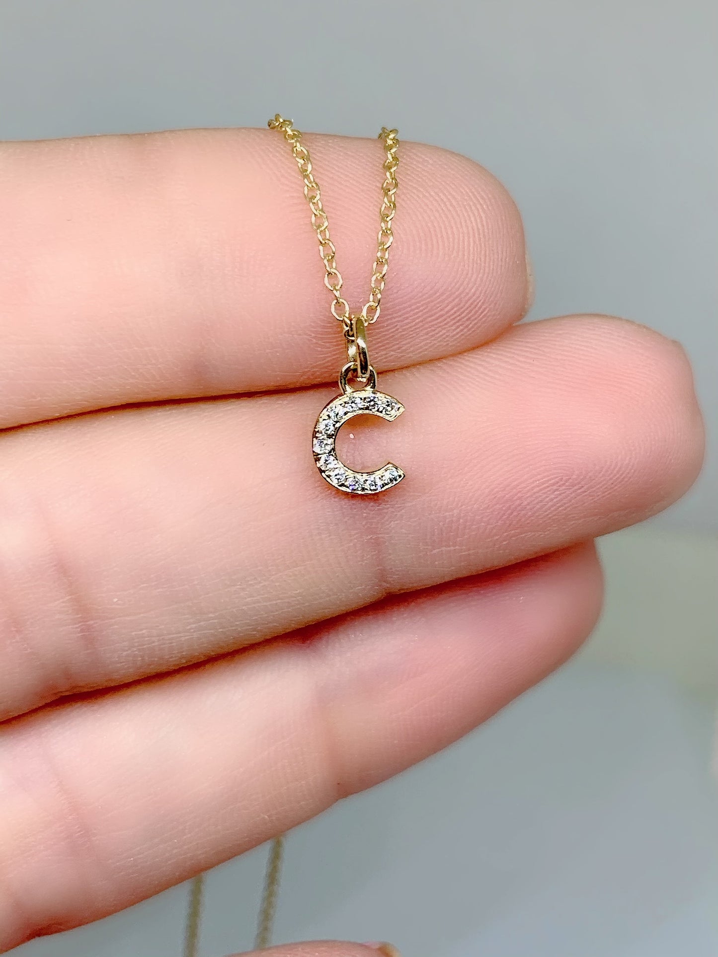 Tiny 14k Gold .05ct Diamond Initial Charm/ Pendant  Slide with chain