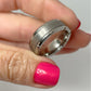 8mm Tungsten Carbide Ring - Flat Brushed Center and Link Edge - Size 10