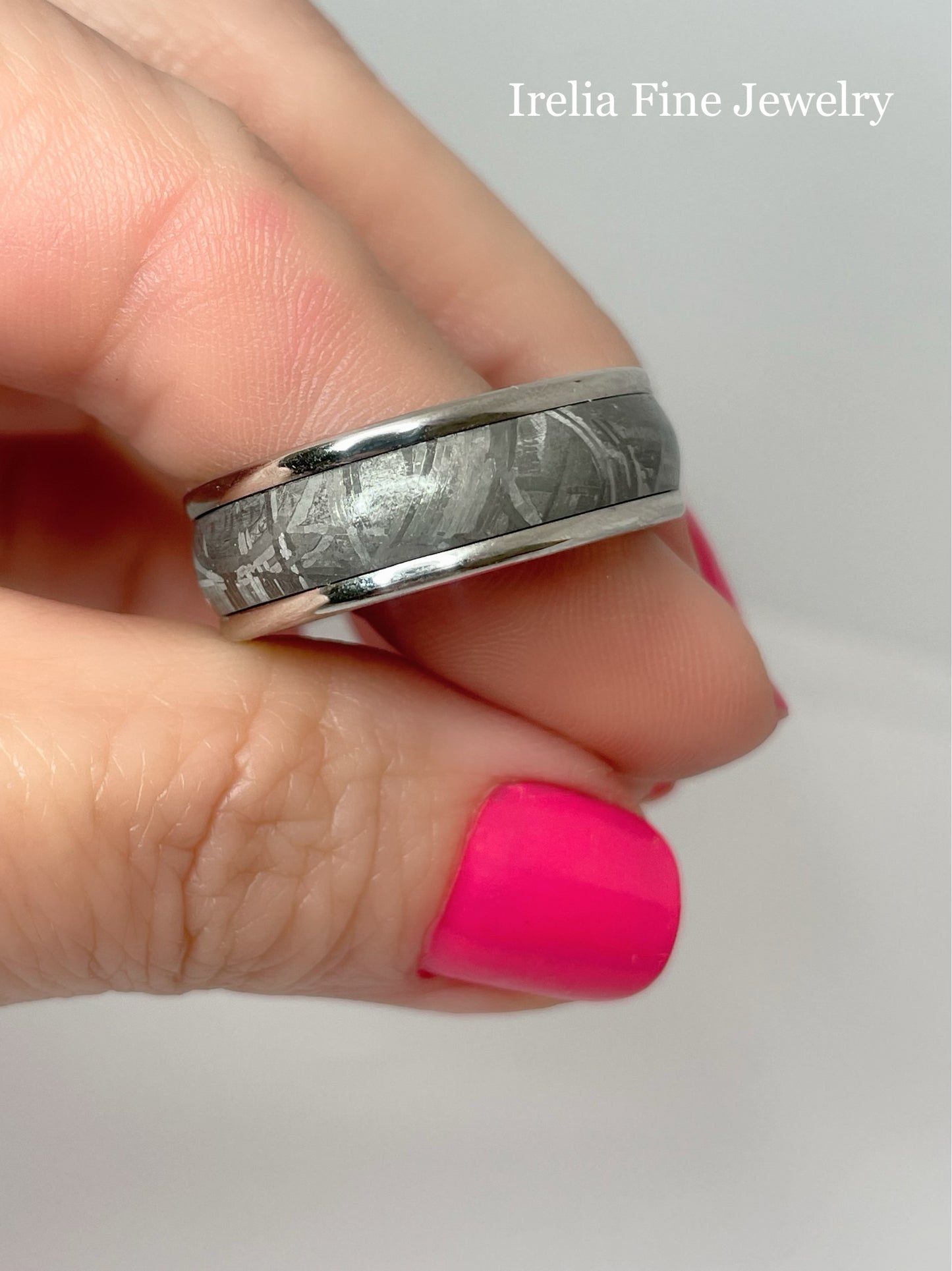8mm Grey Tungsten Carbide Ring - Meteorite Insert with Round Edge Size 10