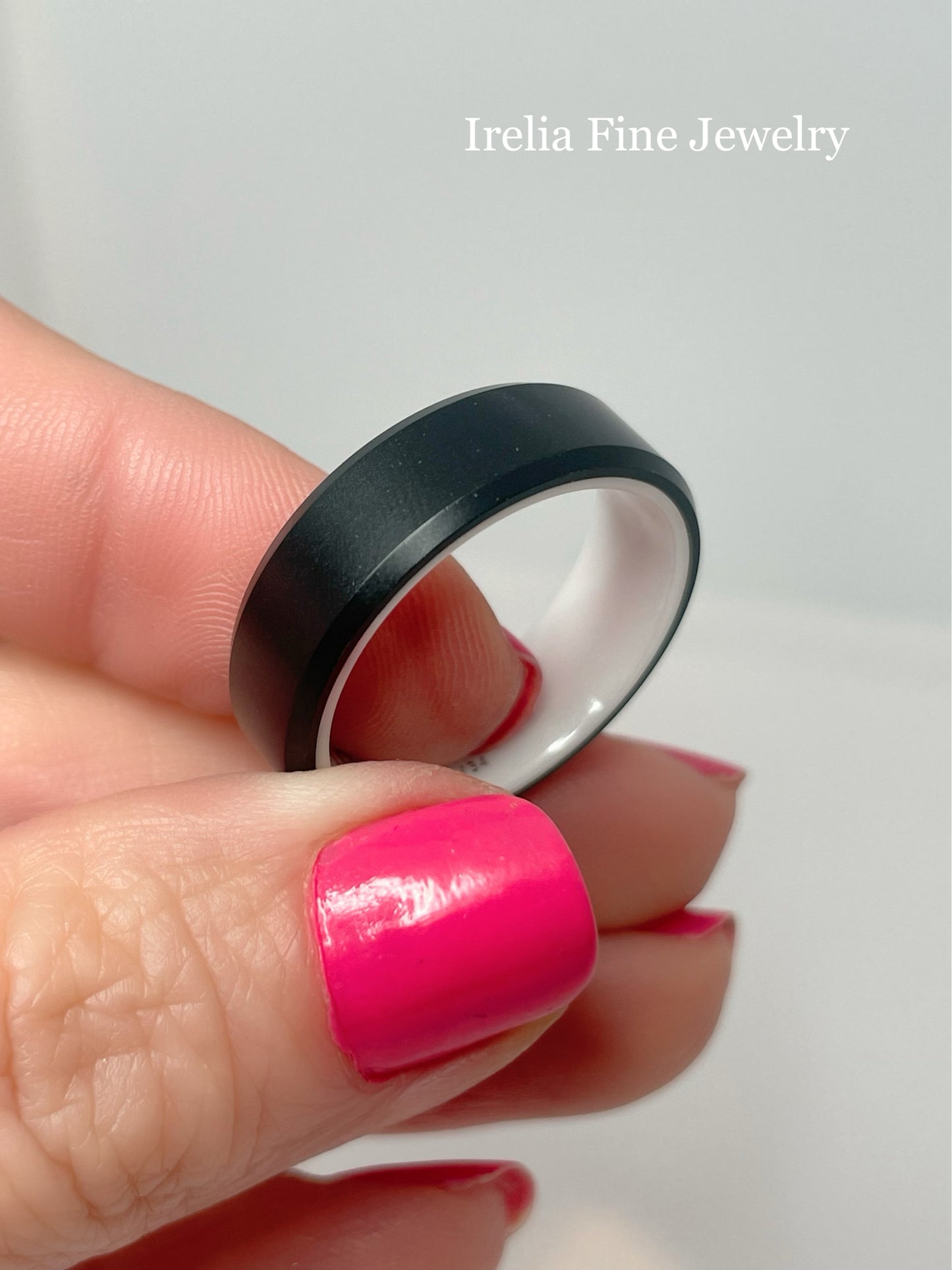 7mm Tungsten RAW Black Ring - Ceramic Interior with Bevel Edge - Size 10