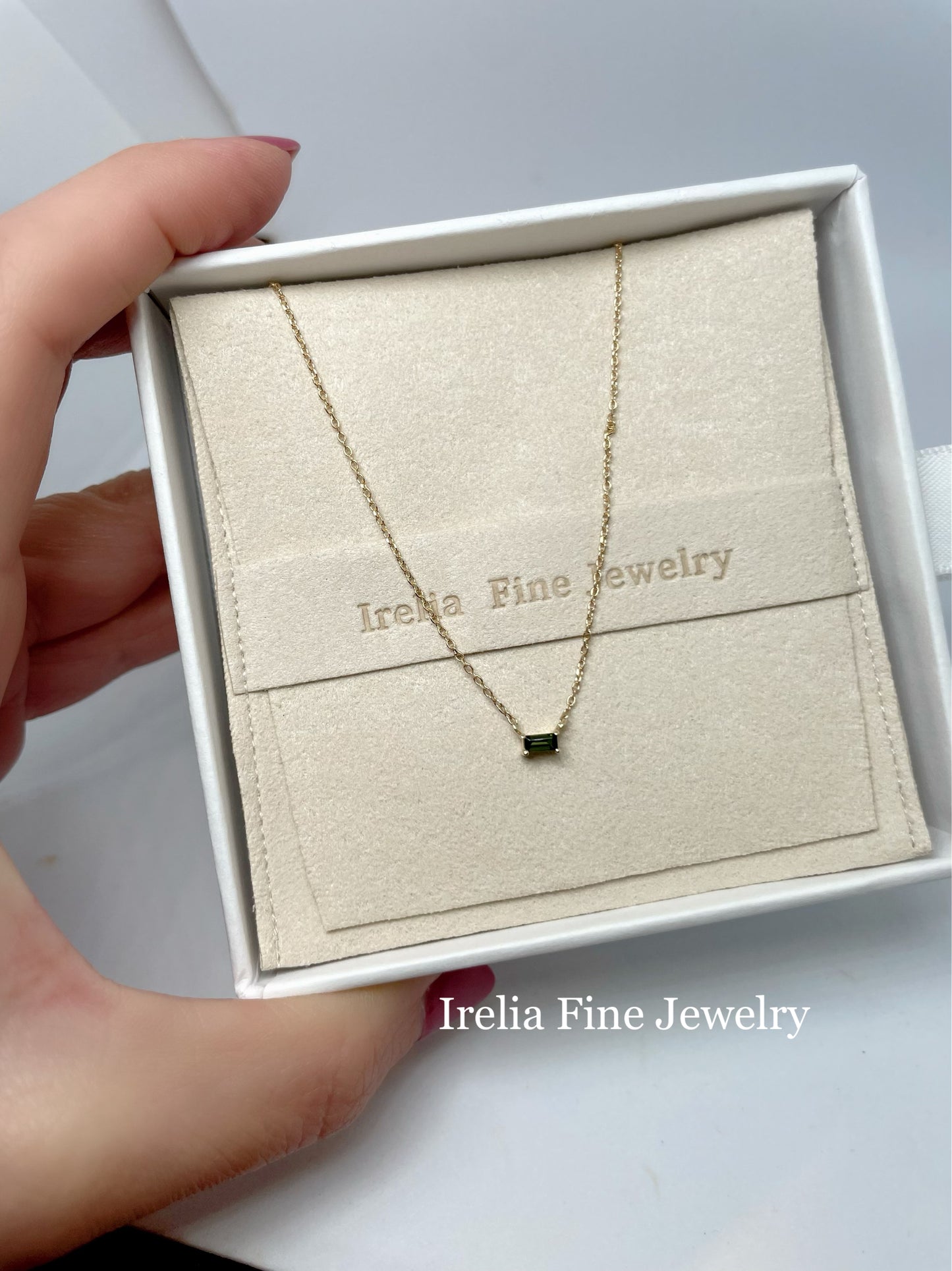 Tiny 14K Yellow Gold Natural Green Tourmaline Solitaire, comes with 18" Necklace