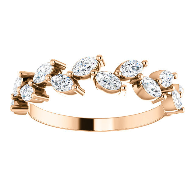 14K Gold 5/8 CTW Crown Leaf Diamond Anniversary Band or Stackable Ring